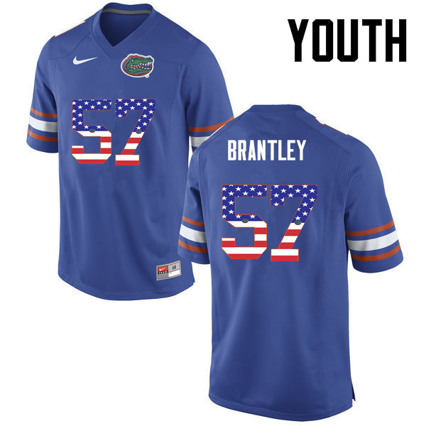 Youth Florida Gators #57 Caleb Brantley College Football USA Flag Fashion Jerseys-Blue - Click Image to Close
